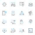 Alternative finance linear icons set. Crowdfunding, Peer-to-peer lending, Cryptocurrency, Microfinance, Asset-based