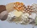 Alternative gluten-free flour, grains and legumes - teff, amaranth, corn, chickpeas, sorghum, green peas, quinoa, rice, coc