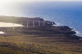 Wind power plant on the ocean shore.