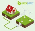 Alternative Green energy or Green House concept. Flat 3d web isometric infographic vector illustration. Composition of