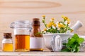Alternative health care fresh herbal ,honey and wild flower with Royalty Free Stock Photo