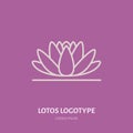 Alternative medicine flat line icon, logo. Vector illustration of lotos flower for traditional treatment, ayurveda