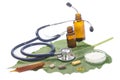 Alternative medicine herbs and stethoscope on leaf Royalty Free Stock Photo