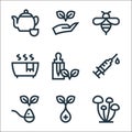 alternative medicine line icons. linear set. quality vector line set such as fungi, herb, herb, syringe, essential oil, Royalty Free Stock Photo