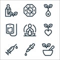 alternative medicine line icons. linear set. quality vector line set such as mortar, pipette, syringe, alternative medicine, yoga Royalty Free Stock Photo