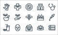 alternative medicine line icons. linear set. quality vector line set such as towels, bb cream, orange juice, lotus flower, face