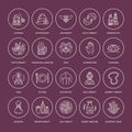 Alternative medicine line icons. Naturopathy, traditional treatment, homeopathy, osteopathy, herbal fish and leech Royalty Free Stock Photo