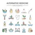 Alternative Medicine line icons set. Naturopathy vector sign.