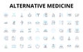 Alternative medicine linear icons set. Acupuncture, Aromatherapy, Ayurveda, Biofeedback, Chakra, Chiropractic