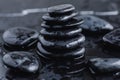 Closeup of black hot rocks for stone massage Royalty Free Stock Photo