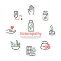 Alternative Medicine banner. Naturopathy line icons. Vector sign for web graphic.