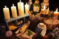 Alternative medicine theme ot witch table Royalty Free Stock Photo