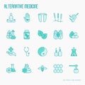 Alternative medicine thin line icons set