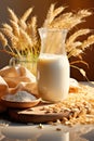 Alternative milk from oats in a glass jug on the table Royalty Free Stock Photo