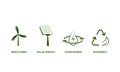 alternative renewable energy sources green vector icons, sustainable energy eco icon set, wind power, solar energy