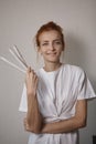 A woman hold Moxa stick. Royalty Free Stock Photo