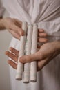 A woman hold Moxa stick. Royalty Free Stock Photo