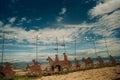 Alto del Perdon, Navarre, Spain: August 2022: Wrought iron pilgrims monument