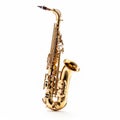 Gold Saxophone On White Background: Realist Lifelike Accuracy In Tintoretto Style