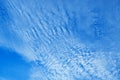 Altocumulus fluffy clouds on light blue sky.