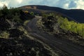 Altomontana path crosses 1832 lava field of Nunziata Mount in Etna Park Royalty Free Stock Photo