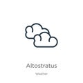 Altostratus icon. Thin linear altostratus outline icon isolated on white background from weather collection. Line vector sign,