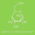 Altrose sugar molecule alpha-D-altropyranose form. Skeletal formula.