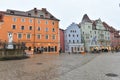 Old town of Regensburg on the Danube in the rain in winter, Bavaria Royalty Free Stock Photo