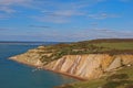 Alum Bay with her popular coloured sand with pier and chairlift station