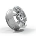Aluminum wheel image 3D high quality rendering. White picture figured alloy rim for car, tracks. Best used for Motor Show promotio Royalty Free Stock Photo