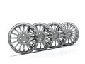 Aluminum wheel image 3D high quality rendering. White picture figured alloy rim for car, tracks. Best used for Motor Show Royalty Free Stock Photo