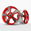 Aluminum wheel image 3D high quality rendering. White picture figured alloy rim for car, tracks. Best used for Motor Show Royalty Free Stock Photo