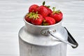 Aluminium bucket with fresh strawberries. Royalty Free Stock Photo