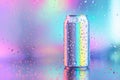 Aluminium can with water drops fluorescent colors. summer concept Royalty Free Stock Photo