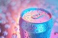 Aluminium can with water drops fluorescent colors. summer concept Royalty Free Stock Photo
