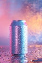 Aluminium can with water drops fluorescent colors. summer concept Royalty Free Stock Photo