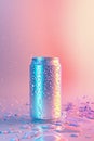 Aluminium can with water drops fluorescent colors. summer concept Royalty Free Stock Photo