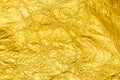 Aluminium foil background, metal golden crumpled and creased tinfoil with copy space