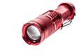 Aluminium metal LED flashlight torch isolated on white background.