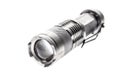 Aluminium metal LED flashlight torch isolated on white background.