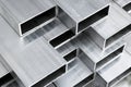 Aluminium profile for windows and doors manufacturing. Structural metal aluminium shapes. Aluminium profiles texture for construct Royalty Free Stock Photo