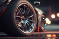 aluminium rim of sport car wheel. Detail background