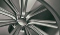 Aluminium on shadow and light rim of luxury car wheel. Various material and background, 3D render Royalty Free Stock Photo