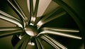 Aluminium on shadow and light rim of luxury car wheel. Various material and background, 3D render Royalty Free Stock Photo