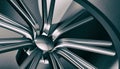 Aluminium on shadow and light rim of luxury car wheel. Various material and background, 3D render Royalty Free Stock Photo