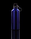 Aluminium water flask on reflective black surface