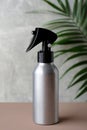 Aluminium water spray bottle with trigger mockup. Natural organic cosmetic for hair salon concept