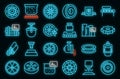 Aluminium wheels icons set outline vector. Car factory vector neon Royalty Free Stock Photo