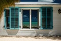 aluminium windows with louvered shutters on a beachside cottage
