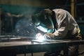 aluminium worker welding together a new product